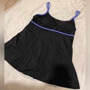 Swimsuits For All Black One-Piece Swimdress with Purple Trim